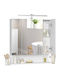Vasagle Rectangular Bathroom Mirror Led made of MDF with Shelf and Cabinet 150x45cm White