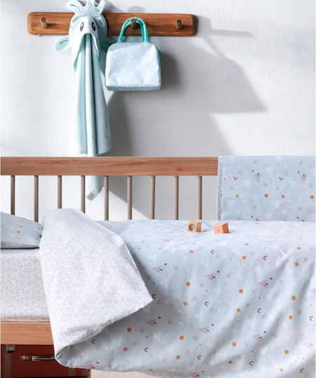 Kentia Kounelito Комплект Бебешки Чаршафи За Количка Памучни Светлосини 120x170бр 3бр