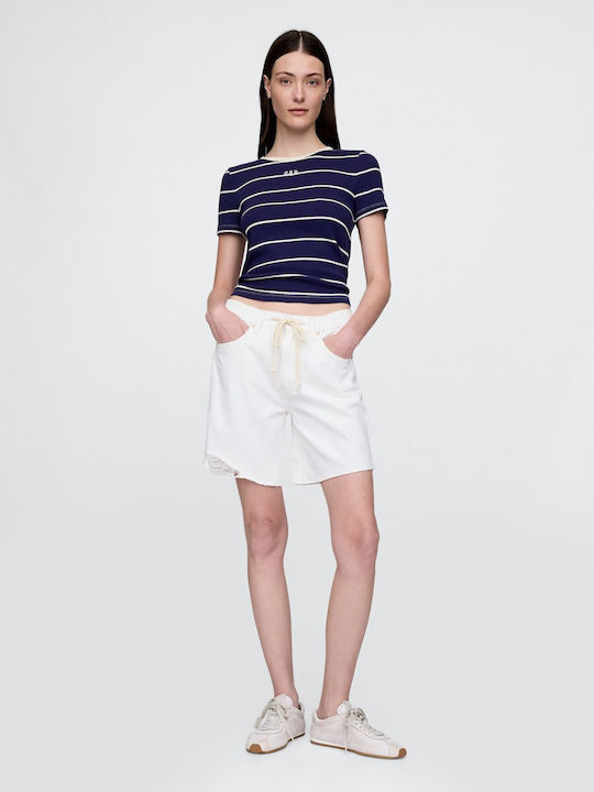 GAP Γυναικείο Crop Top Βαμβακερό Ριγέ Μπλε