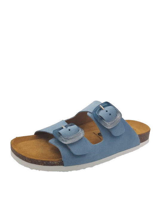 Leather Women's Flat Sandals Anatomic in Blue Color