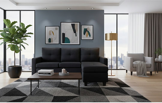 Idril Corner Couch with Reversible Angle Black 205x162x84 cm