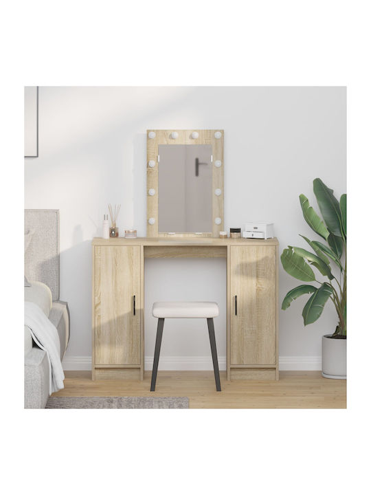 Floor-Standing Bedroom Dressing Table Wooden Oak with Mirror 102x33x135cm
