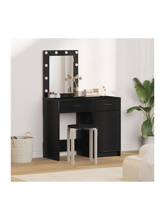 Masută De Toaletă De Podea Din Lemn Negru Prelucrat Cu Oglindă 50x41x135cm