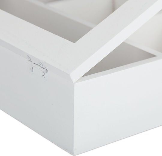 Relaxdays Caseta Pentru Ceai Cu Capac Din Lemn Alb 25x6x25,5cm