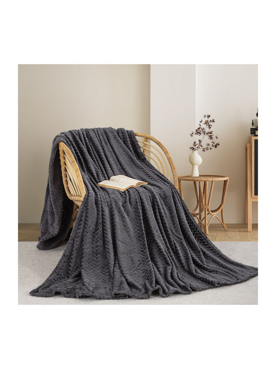 Adam Home (550) Dark Κουβέρτα Fleece Ημίδιπλη 180x240εκ. Dark Grey