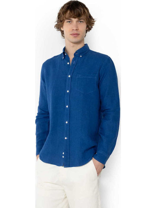 The Bostonians Long-sleeved Linen Shirt Blue.