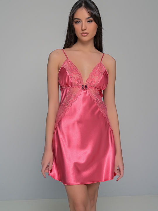 Milena by Paris Summer Satin Women's Nightdress with String Watermelon