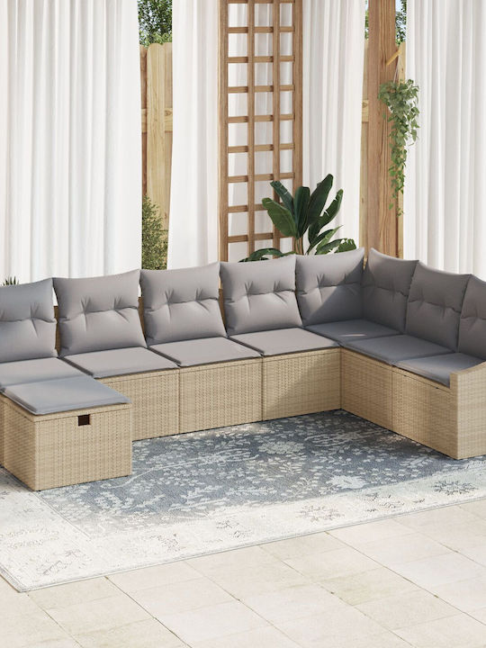 Corner Sofa Outdoor Rattan with Pillows 55x62x69cm