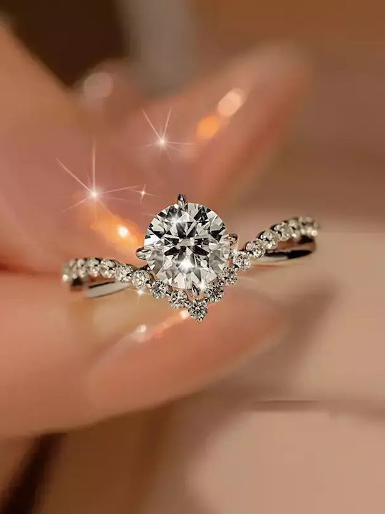 Ring with Zircon made of Silver Gold Plated