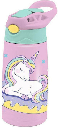 Must Team Kids Water Bottle Thermos Dinosaur Stainless Steel With Straw Pink 400ml