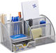Organizator de birou din metal cu 6 compartimente și sertar argintiu 12,5 X 27,5 X 14 cm