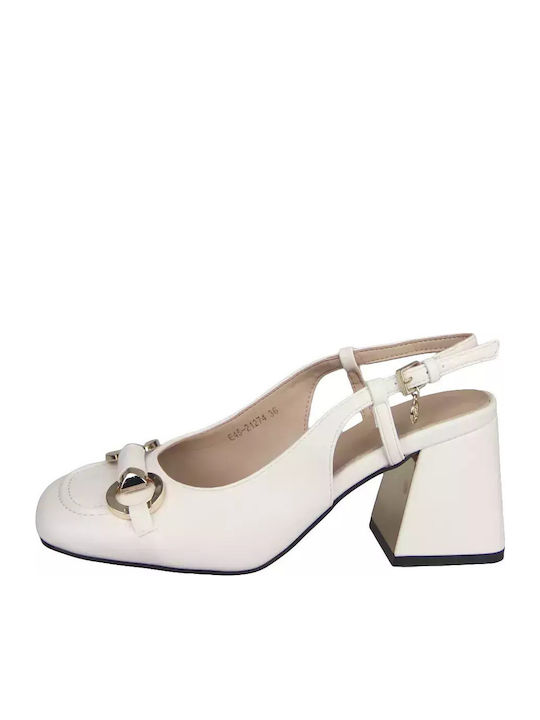 Envie Shoes Δερμάτινες Γόβες με Λουράκι Λευκές
