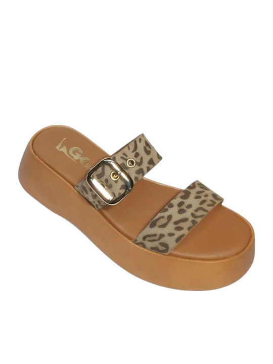 Gk Shoes Leather Women's Flat Sandals in Brown ...