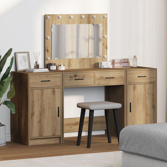 Floor-standing Bedroom Makeup Table Wooden Oak Processed Wood with Mirror 78.5x41x135cm