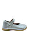 Kids Leather Ballerinas with Hoop & Loop Closure Silver