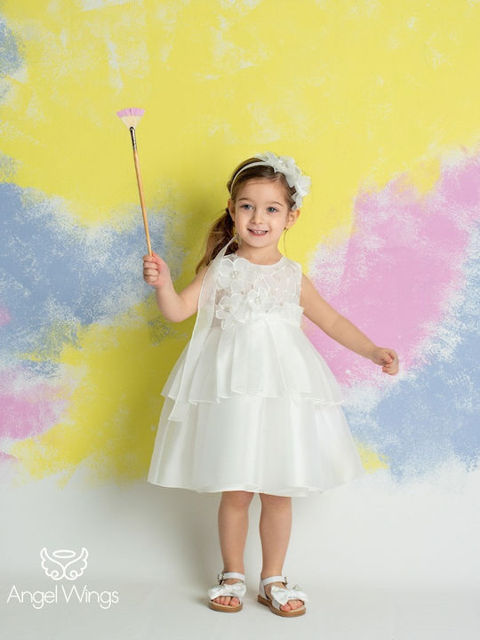 Angel Wings Λευκό Φόρεμα Βάπτισης