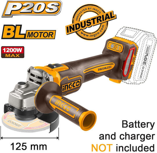 Ingco Grinder 125mm Battery Brushless with Speed Control 20V Solo