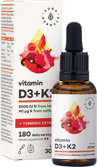 Aura Herbals Витамин D3 & K2 за Здравето на костите Куркума 30мл