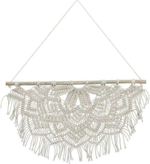 Cremefarbene Wand-Makramee-Dekoration Maße 65 x 60,5 x 1,5 cm Relaxdays