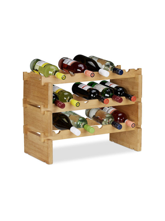 Suport pentru sticle de vin Relaxdays din bambus natural, 3 niveluri, ține 18 sticle, 45 x 60 x 28,5 cm