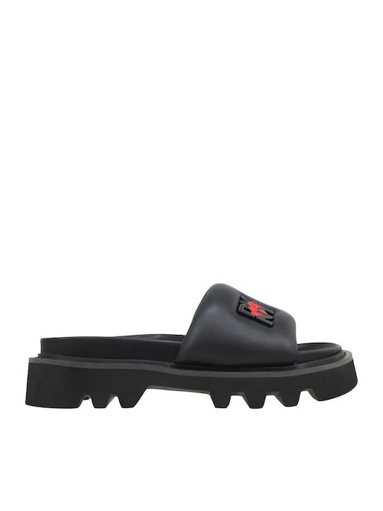 Persia Leather Women's Flat Sandals in Black Color