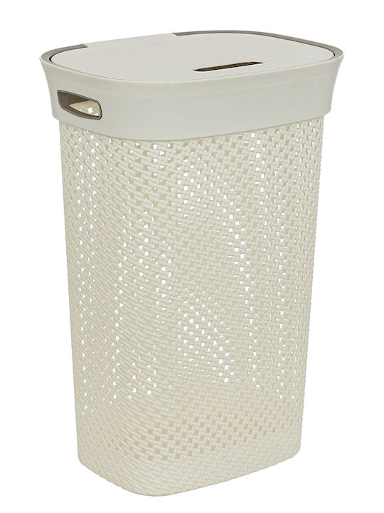 5Five Plastic Laundry Basket 60lt with Cap 42x33x61cm Beige