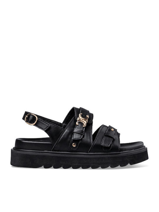 Flache Sandalen für Damen mit Riemen Flatforms in Schwarz Farbe