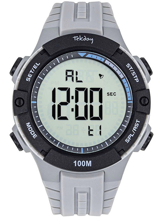 Tekday Men's Watch Chronograph Battery with Gray Rubber Strap