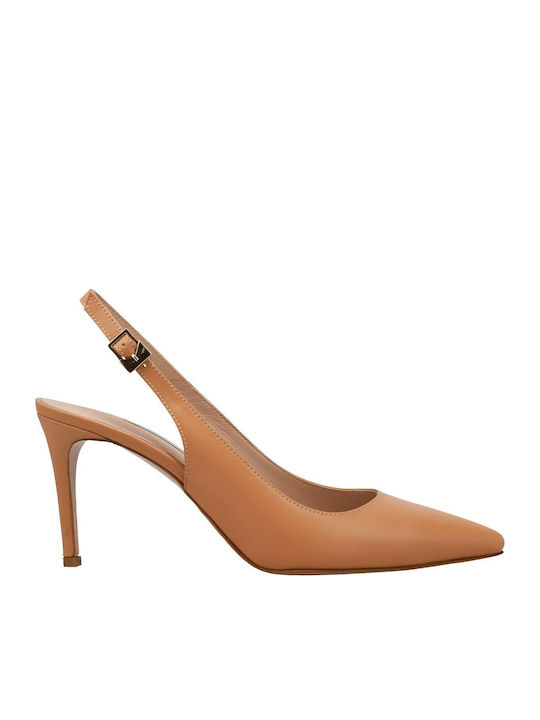 Kalogirou Leather Beige High Heels