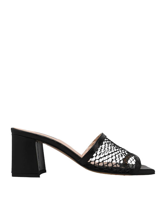 Mules with Chunky High Heel in Black Color
