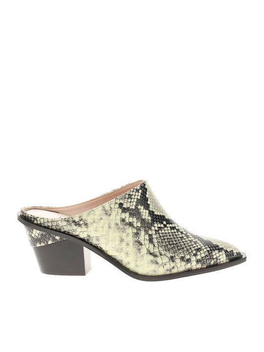 Mules με Χοντρό Ψηλό Τακούνι Animal Print