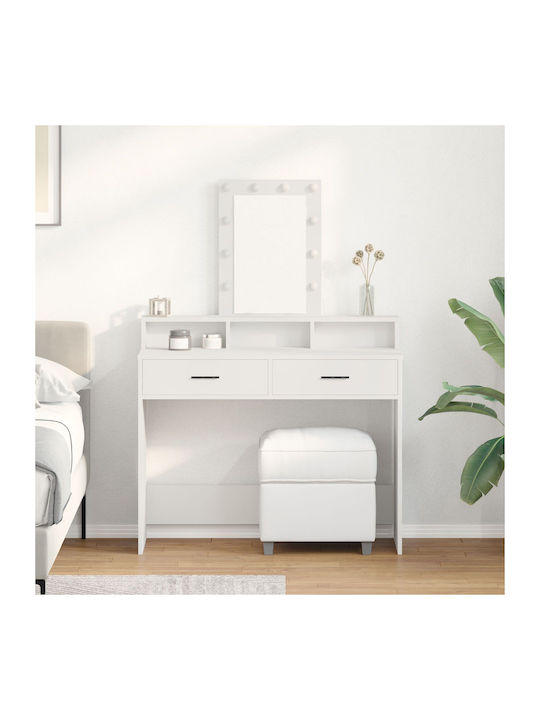 Wooden Makeup Dressing Table White MDF with Mirror 100x41x140cm