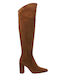 Wildleder Damenstiefel mit hohem Absatz Tabac Braun