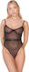 Sheer Bodysuit with Rhinestone Animals Black