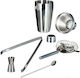 Set Cocktail din Oțel Inoxidabil 5 Piese Shaker Cleste Gheață Jigger Dublu Strecurător Lingură Bar