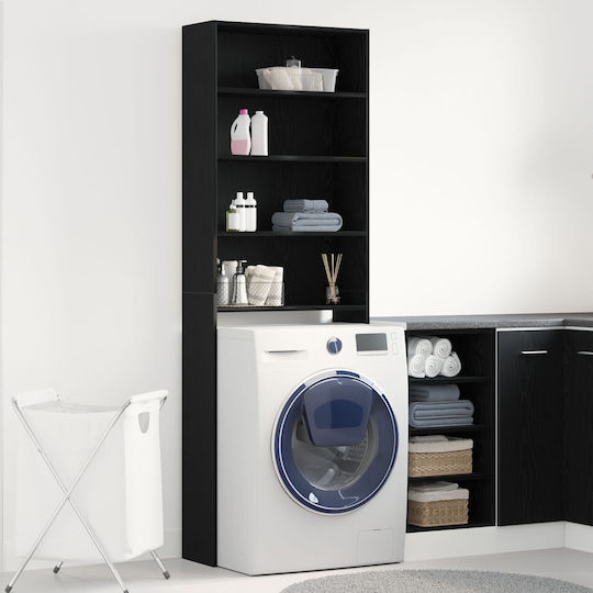 vidaXL Επιδαπέδια Ραφιέρα Μπάνιου Ξύλινη 64x24x190cm Μαύρη