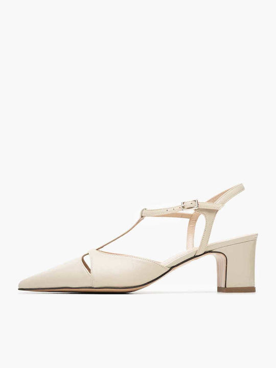 Kalogirou Leather Beige Heels