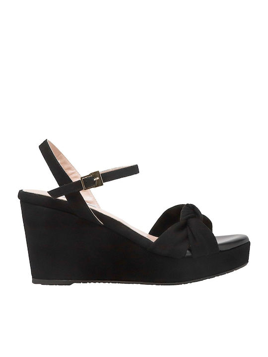 Women's Suede Ankle Strap Platforms Black