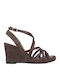 Women's Leather Platform Espadrilles Brown