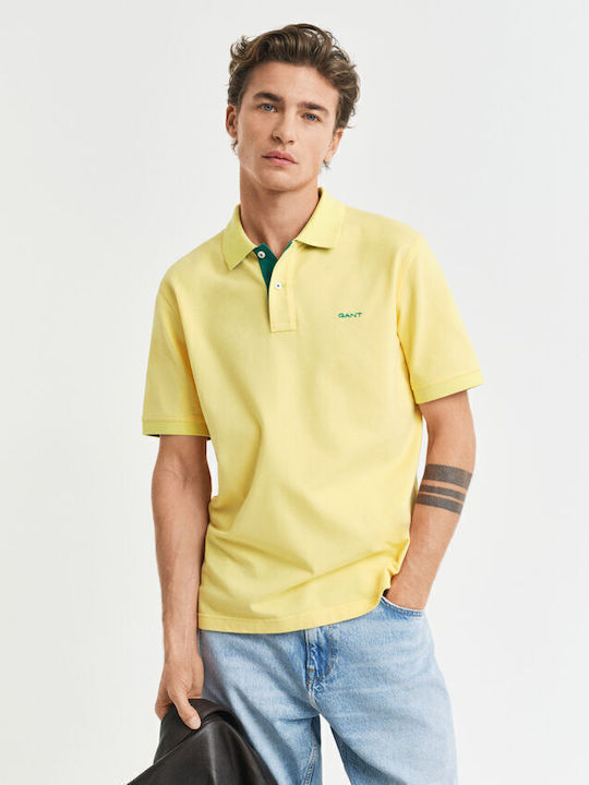 Gant Contrast Polo T-shirt Κίτρινο Με Πράσινη Π...
