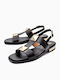 Leather Women's Flat Sandals Anatomic in Black Color