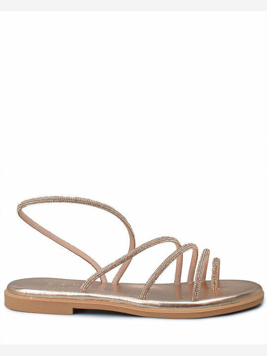 Leather Women's Flat Sandals Rose Gold Size 34 Copper