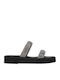 Leather Women's Flat Sandals in Black Color