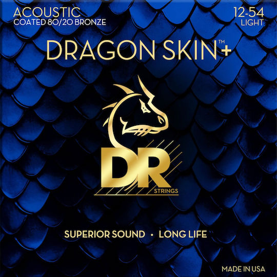 Corzi Chitară Acustică Dr Strings Dragon Skin+ Da8-12 Coated 80/20 Bronz 012 054 Light