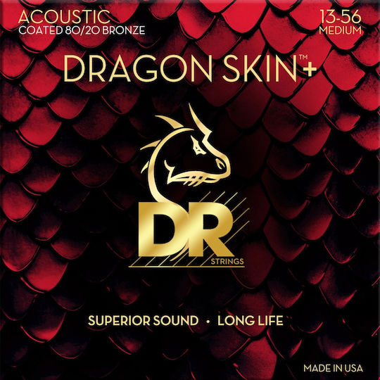 Dr Strings Dragon Skin+ Da8-13 Coated 80/20 Bronze Acoustic Guitar Strings 013 056 Medium