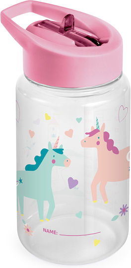 Miniland Kids Water Bottle Unicorn Plastic with Straw 450ml (Various Designs/Colours)