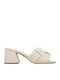 Leather Mules with Chunky High Heel in Ecru Color