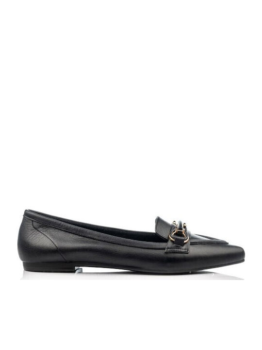 Boxer Δερμάτινα Γυναικεία Loafers σε Μαύρο Χρώμα