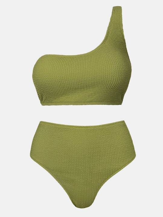 Rock Club Set Bikini Με Έναν Ώμο Ψηλόμεσο Πράσινο
