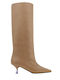 Leather Medium Heel Women's Boots Beige